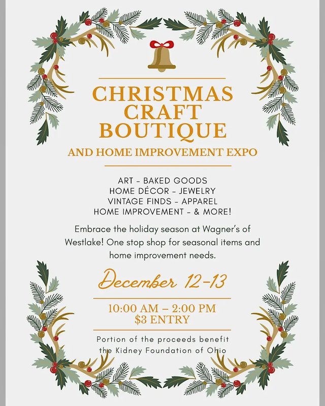 Flyer for the Christmas Craft Boutique and Home Improvement Expo, December 12-13, 10 AM to 2 PM at Wagner's of Westlake.
