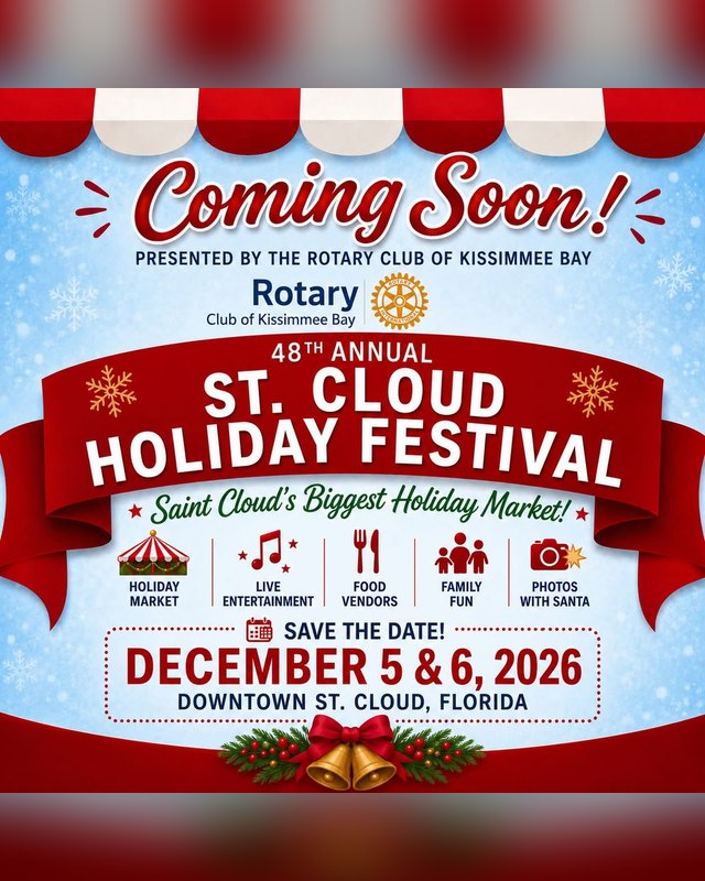 Flyer for St. Cloud Holiday Festival showing December 5 and 6, 2026 dates in Downtown St. Cloud.