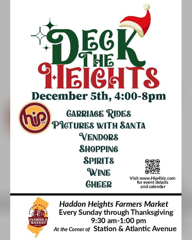 Flyer for Deck the Heights 2026, December 5th, 4:00-8:00pm, with carriage rides, vendors, and pictures with Santa.