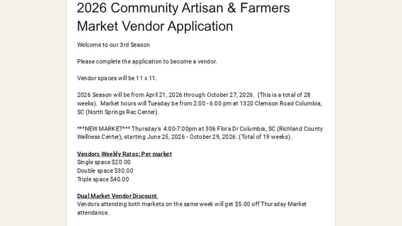 Image for Community Artisans & Farmers Market - North Springs Recreation Center (Tuesday)