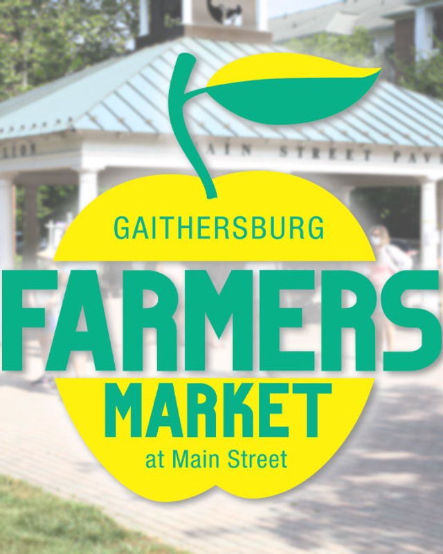 Gazebo on Main Street with the Gaithersburg Farmers Market at Main Street logo overlaid