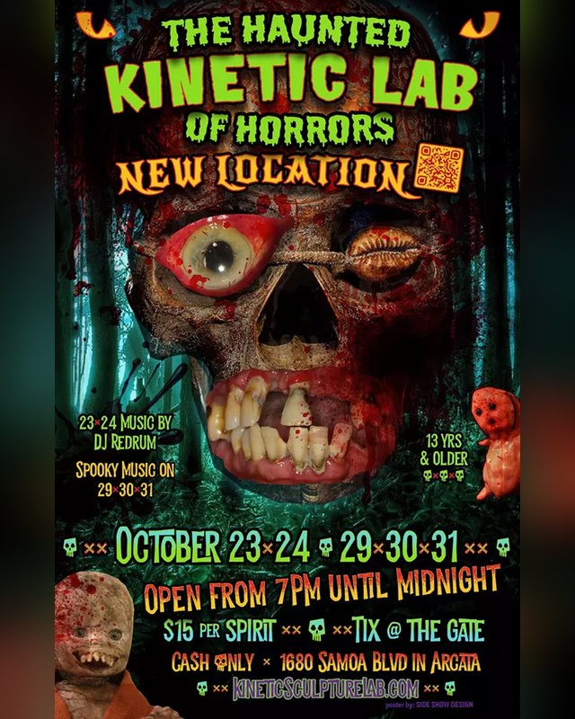Poster for The Haunted Kinetic Lab of Horrors at its new location, October 23 to 31 in Arcata