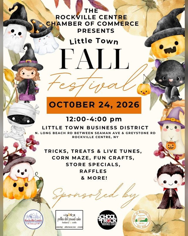 Flyer for Little Town Fall Festival, October 24, 2026, with festival times, activities and sponsors.
