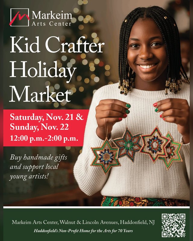 Flyer for the Markeim Kid Crafter Holiday Market, Saturday and Sunday, November 21 and 22, 12 to 2 p.m.
