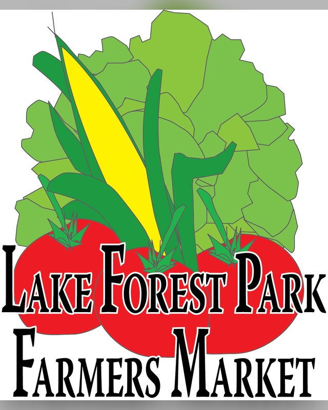 Lake Forest Park Farmers Market logo with a corn cob and tomato over a lettuce head.