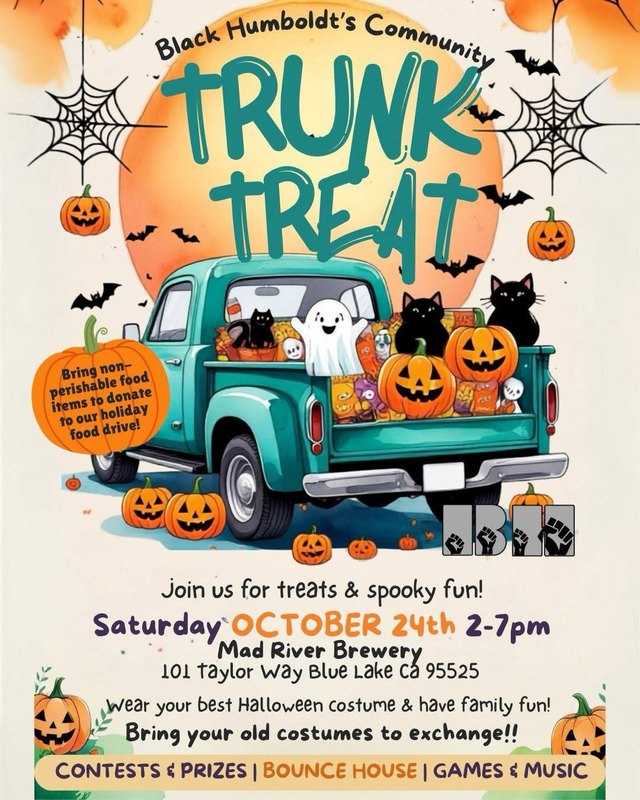 Flyer for Black Humboldt's Trunk Treat, Saturday October 24, 2 to 7 PM at Mad River Brewery in Blue Lake