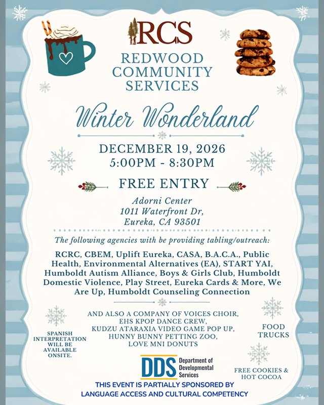 Flyer for Winter Wonderland Outreach, December 19, 2026, at the Adorni Center