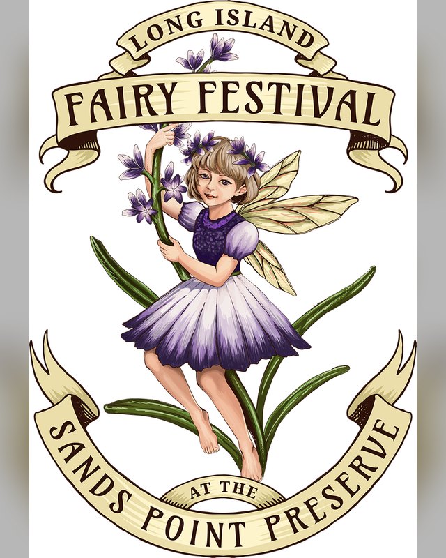 Long Island Fairy Festival logo showing a purple-dressed fairy among flowers at the Sands Point Preserve