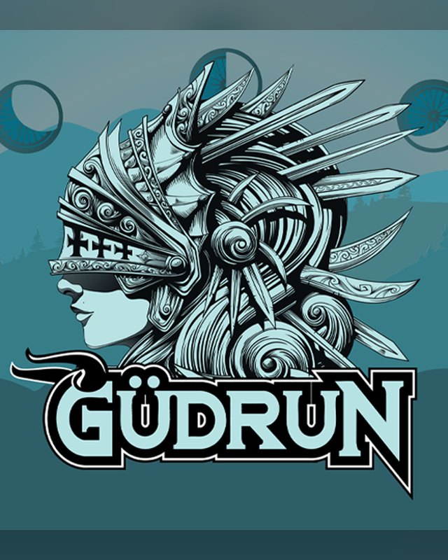Güdrun festival key art showing a Viking-helmeted warrior woman above the Güdrun logo.