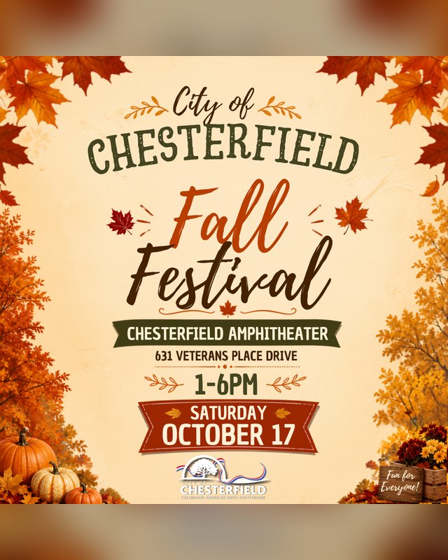 Flyer for the Chesterfield Fall Festival at the Chesterfield Amphitheater, Saturday October 17, 1-6PM.