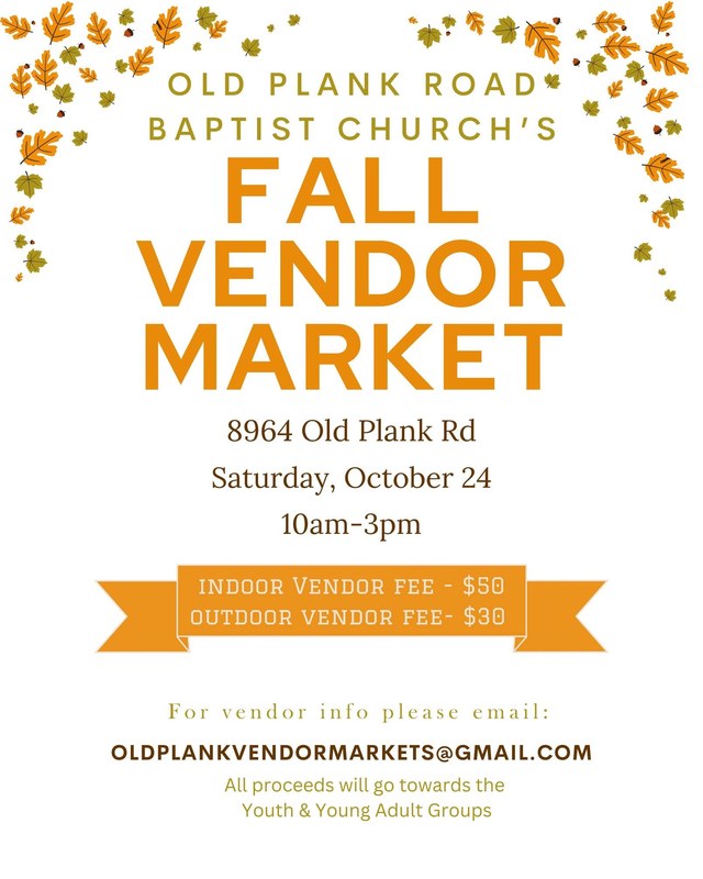 Image for Fall Vendor Market | Old Plank Road Baptist Church
