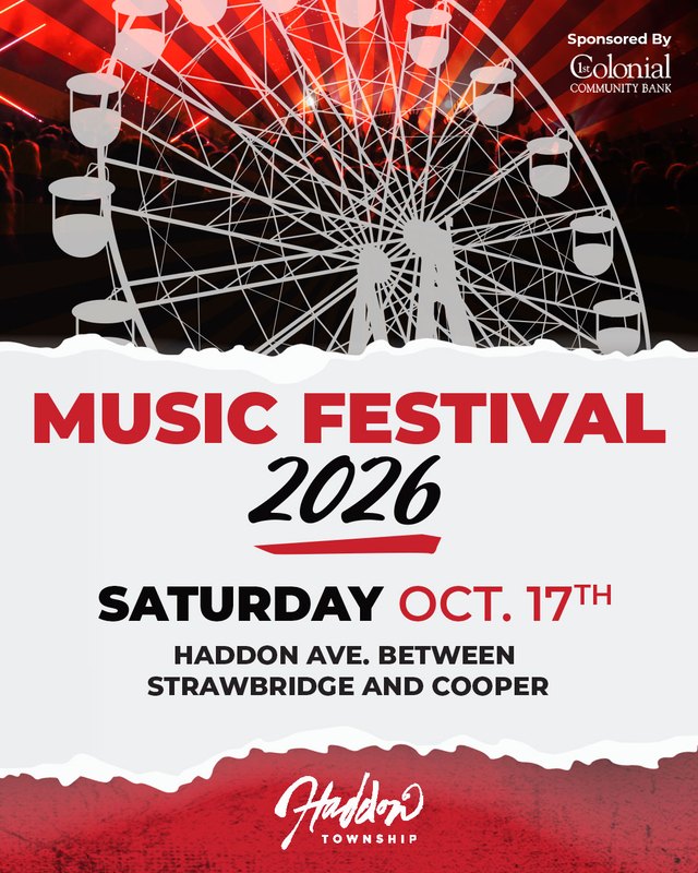 Flyer for Haddon Township Music Festival 2026, Saturday October 17th on Haddon Ave between Strawbridge and Cooper.