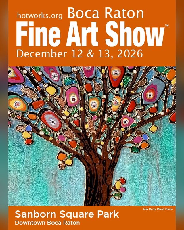 Flyer for Boca Raton Fine Art Show, December 12 and 13, 2026, at Sanborn Square Park.