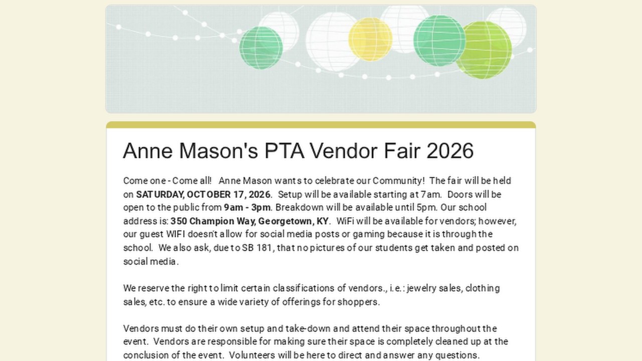 Image for Anne Mason's PTA Vendor Fair 2026