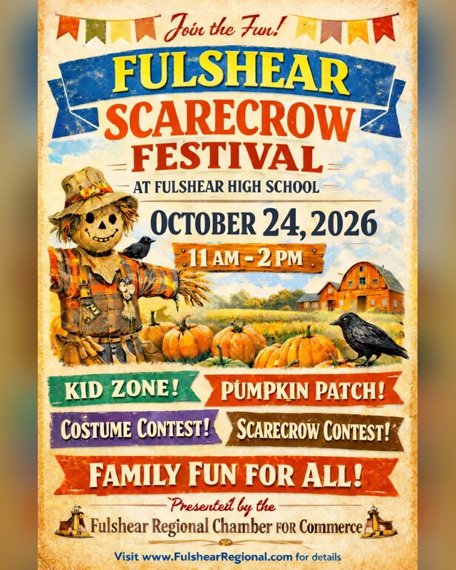 Flyer for Fulshear Scarecrow Festival at Fulshear High School on October 24, 2026