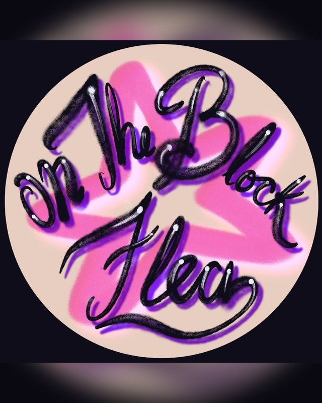 On The Block Flea logo: script lettering over a pink and cream circle.