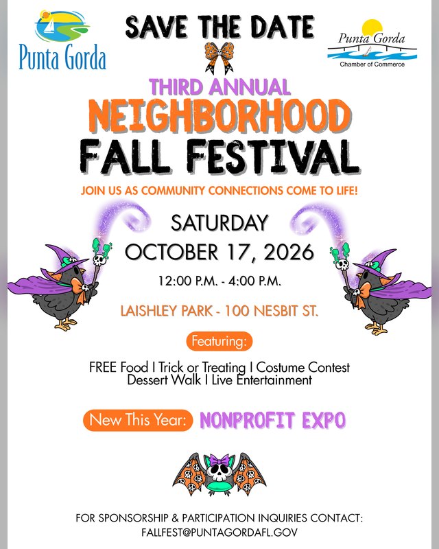 Flyer for the Third Annual Neighborhood Fall Festival, Saturday October 17, 2026 at Laishley Park.