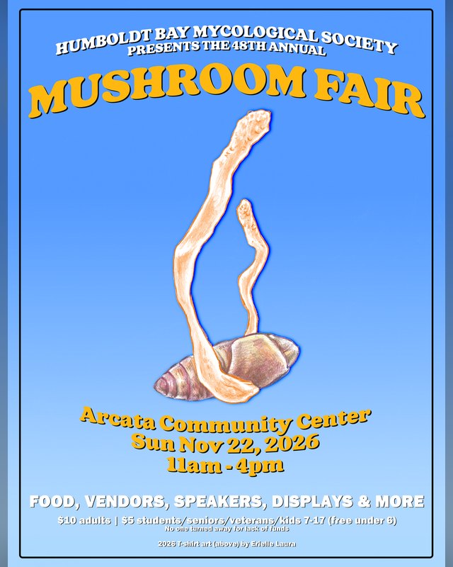 Poster for the 48th Annual Mushroom Fair at the Arcata Community Center, Sunday, Nov 22, 2026