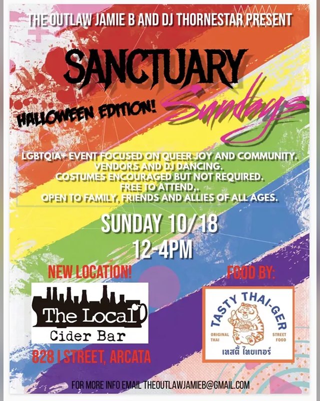 Flyer for Sanctuary Sundays Halloween Edition at The Local Cider Bar, Sunday 10/18, 12 to 4 PM