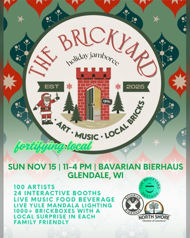 Flyer for the 2026 Brickyard Holiday Jamboree, Sunday November 15, 11-4 PM at the Bavarian Bierhaus in Glendale, WI.