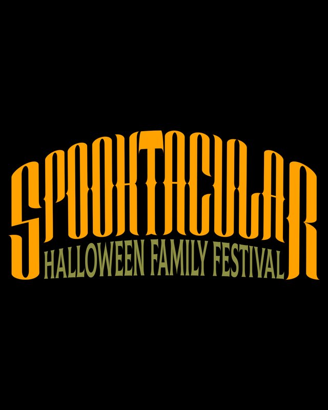 Spooktacular Halloween Family Festival logo in orange letters on a black background