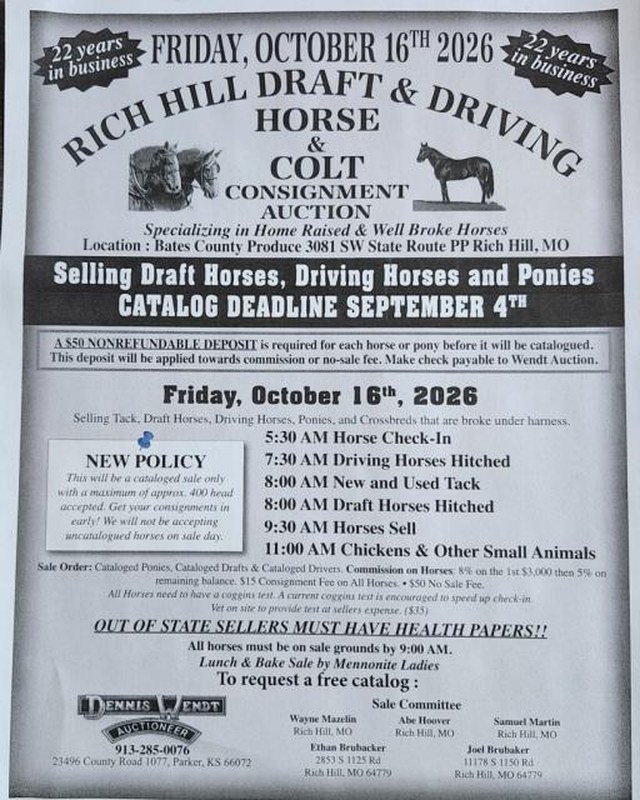 Image for Rich Hill Draft & Driving Horse & Colt Consignment Auction