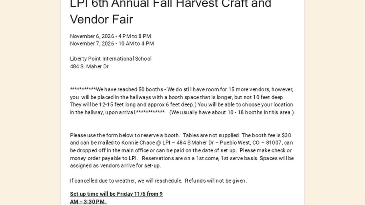 Image for 6th Annual LPI Fall Harvest Craft and Vendor Fair