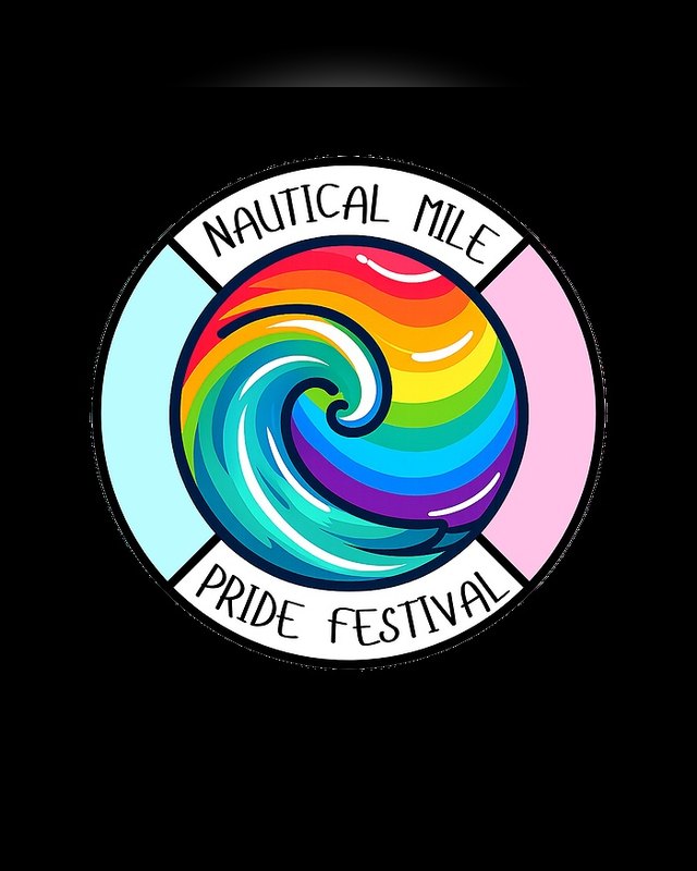 Nautical Mile Pride Festival circular logo with a rainbow wave.