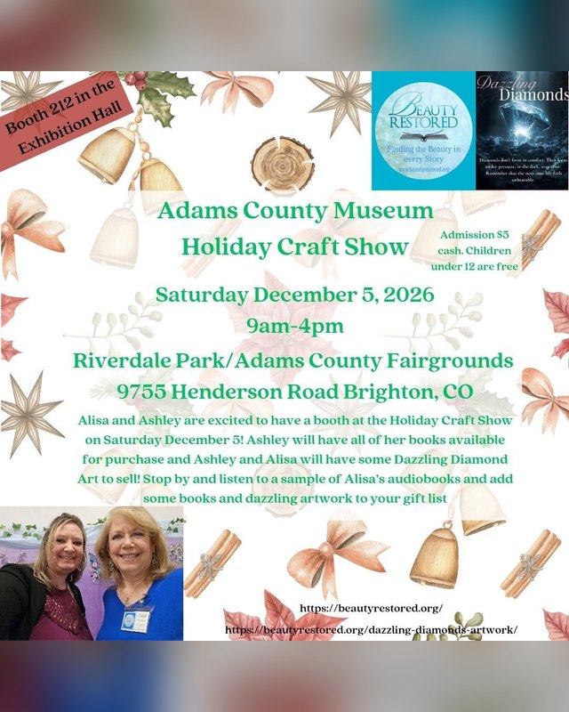 Flyer for the Adams County Museum Holiday Craft Show, Saturday December 5, 2026, 9am-4pm at Riverdale Park.