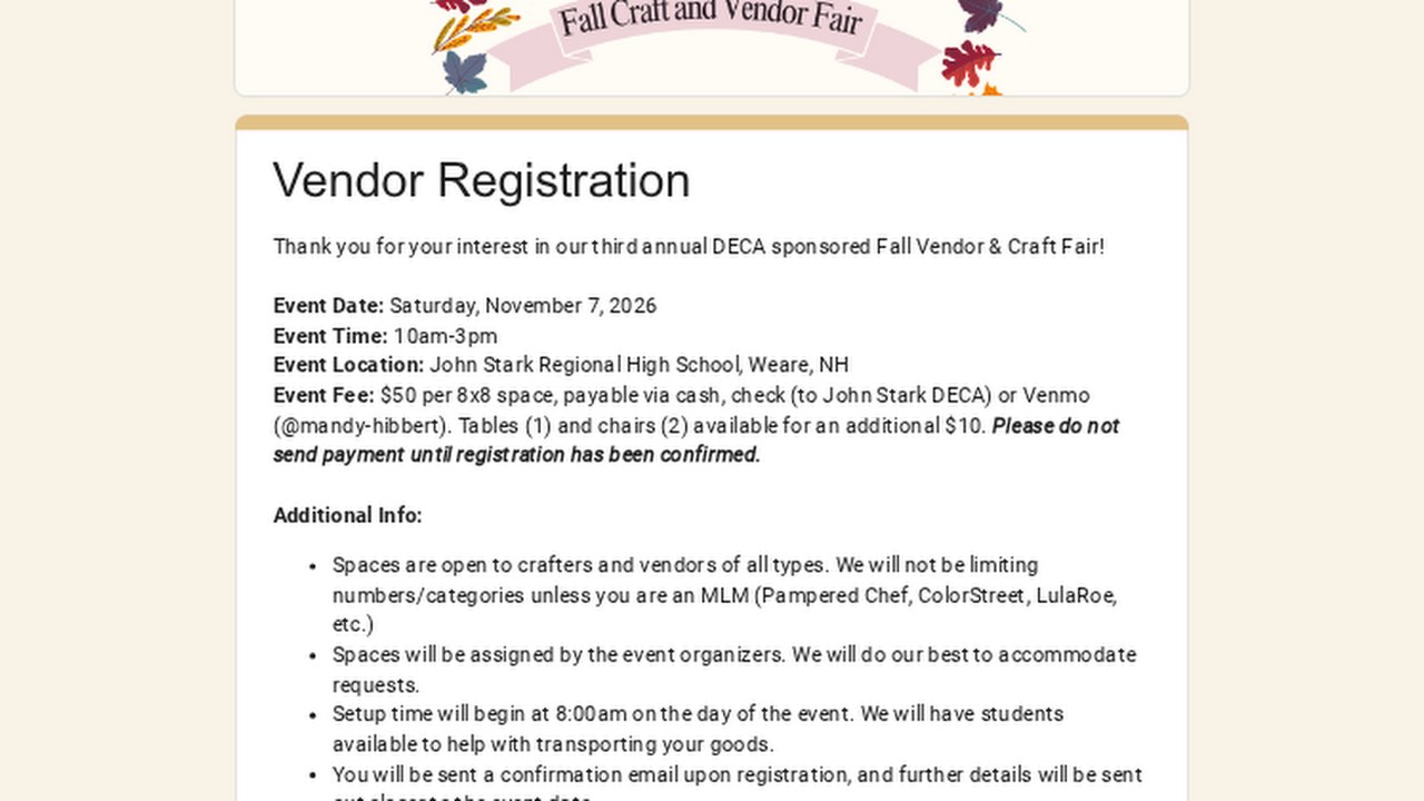 Image for John Stark DECA Fall Craft & Vendor Fair