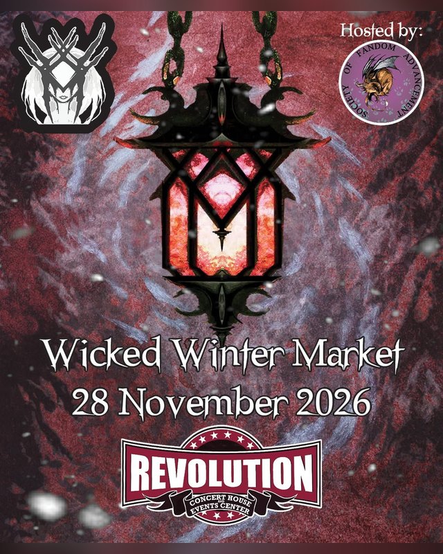 Flyer for Wicked Winter Market, 28 November 2026 at Revolution Concert House & Event Center.