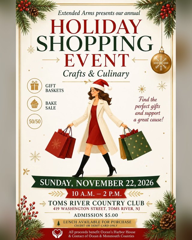 Flyer for Holiday Shopping Event, Sunday November 22, 2026, 10 a.m. to 2 p.m. at Toms River Country Club.