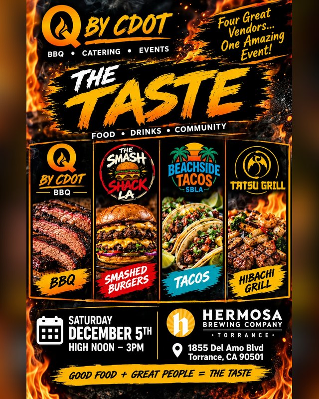 Flyer for The Taste, Saturday December 5th, noon to 3pm at Hermosa Brewing Company, Torrance.