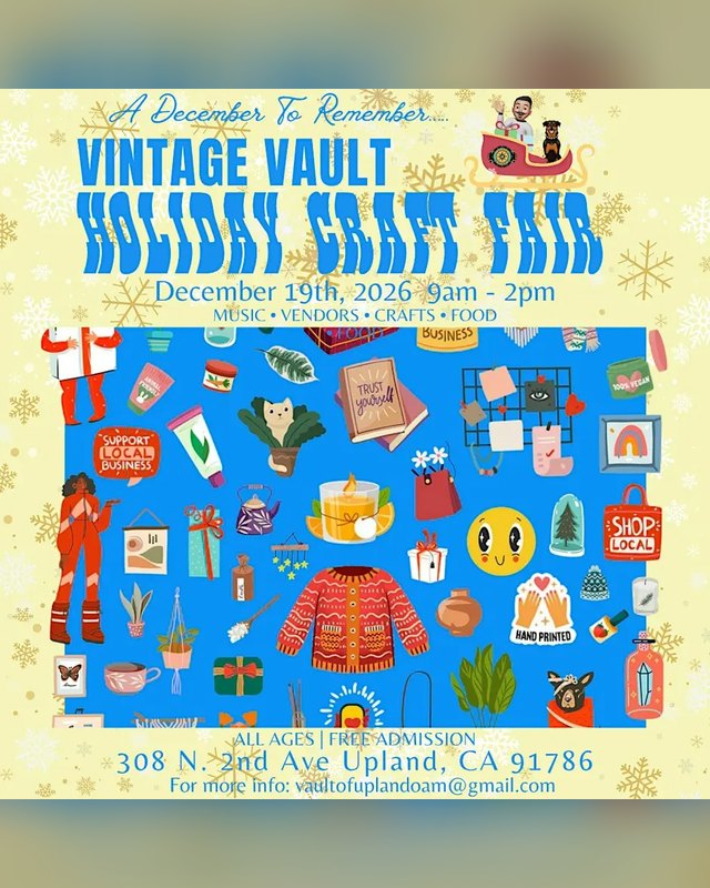 Flyer for Vintage Vault Holiday Craft Fair, December 19, 2026, 9am to 2pm.